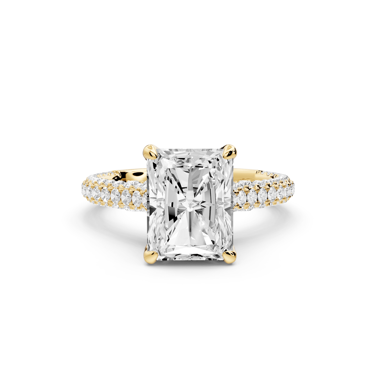 Bianca - 3ct 18k yellow gold radiant Diamond hidden halo with a diamond crown and bridge rollover pave cathedral engagement ring - Mr. Alex Jewelry