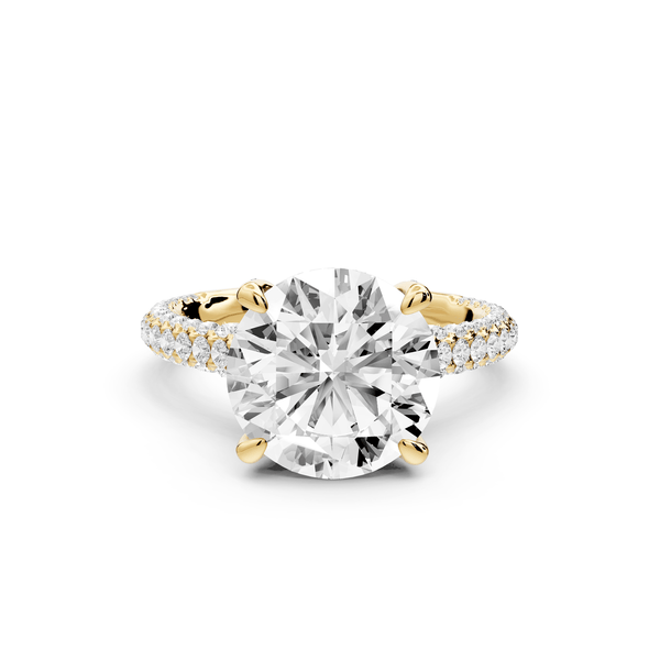 Bianca - 3ct 18k yellow gold round Diamond hidden halo with a diamond crown and bridge rollover pave cathedral engagment ring - Mr. Alex Jewelry