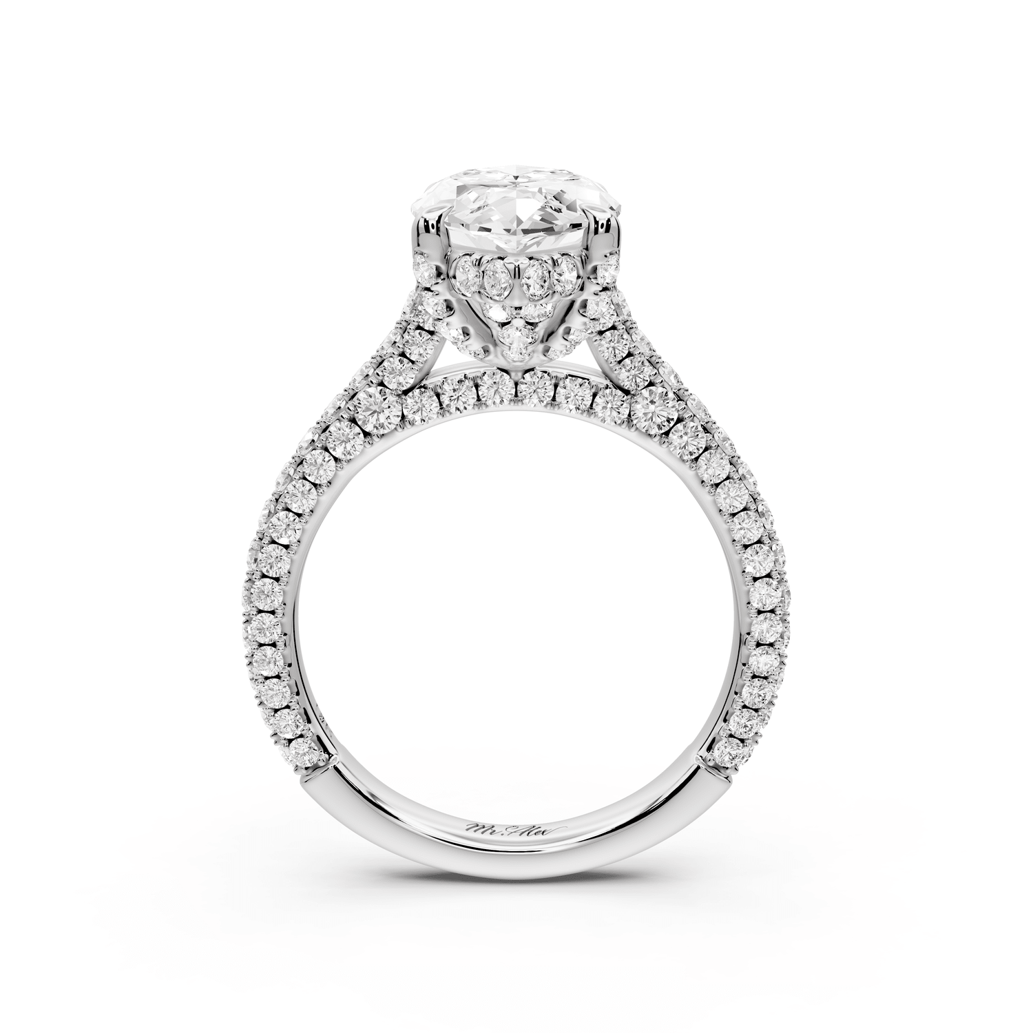 Bianca - 3ct platinum marquise Diamond hidden halo with a diamond crown and bridge rollover pave cathedral engagement ring - Mr. Alex Jewelry