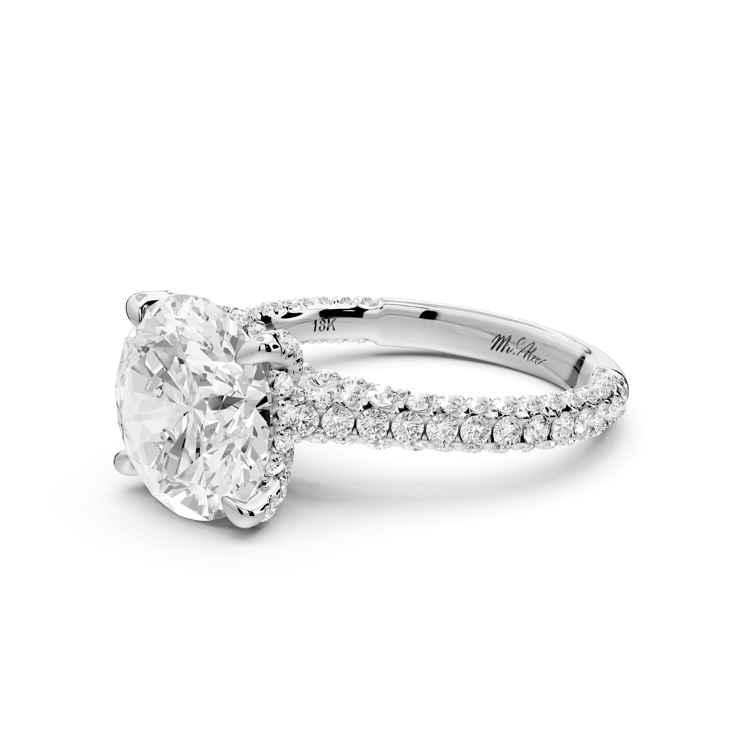 Bianca - 3ct platinum round Diamond hidden halo with a diamond crown and bridge rollover pave cathedral engagment ring - Mr. Alex Jewelry