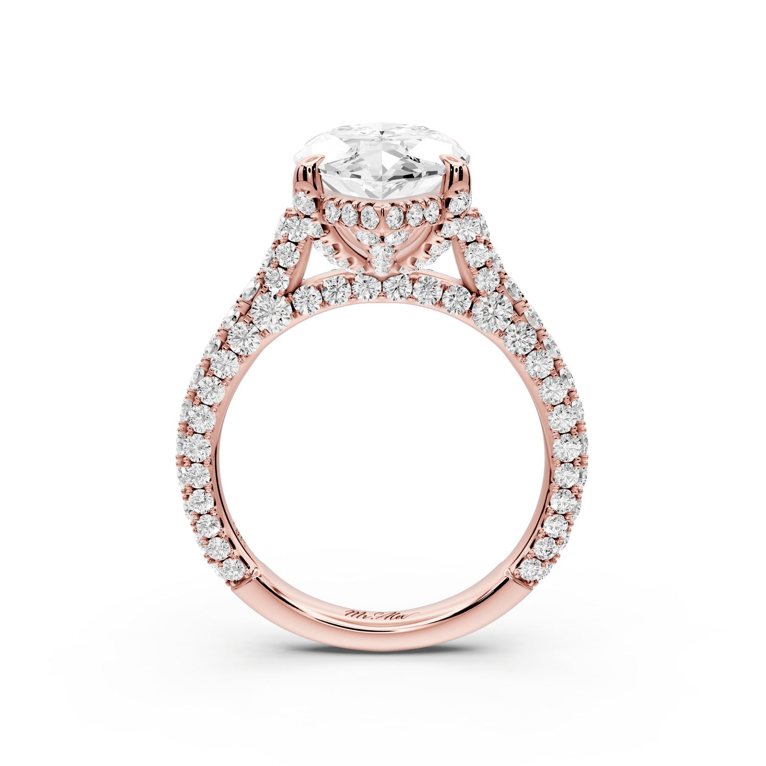 Bianca - 4ct 14k rose gold marquise Diamond hidden halo with a diamond crown and bridge rollover pave cathedral engagement ring - Mr. Alex Jewelry