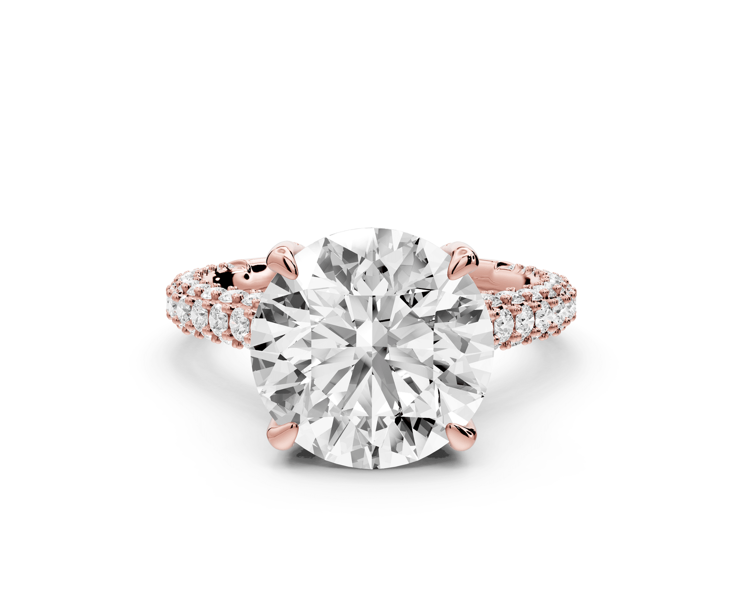 Bianca - 4ct 14k rose gold round Diamond hidden halo with a diamond crown and bridge rollover pave cathedral engagment ring - Mr. Alex Jewelry