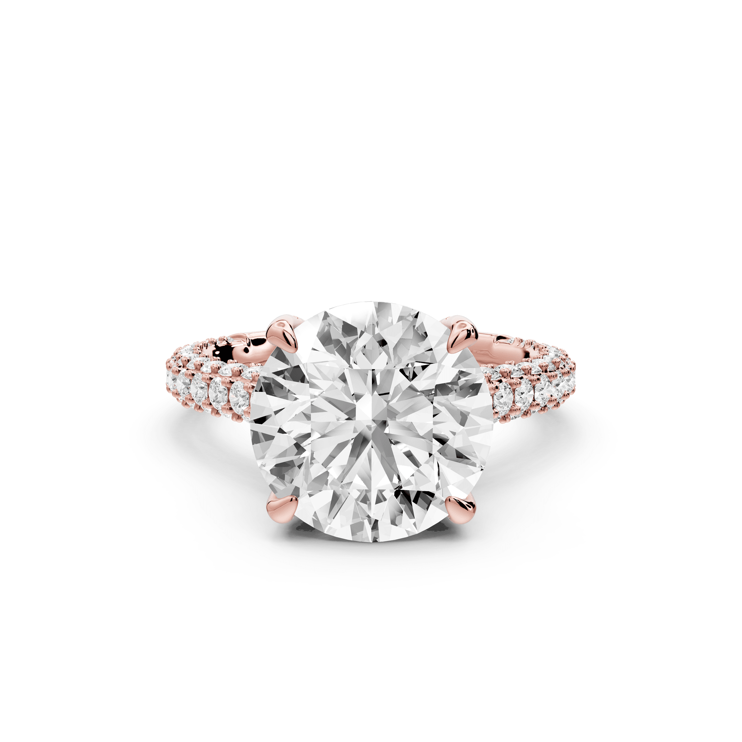 Bianca - 4ct 14k rose gold round Diamond hidden halo with a diamond crown and bridge rollover pave cathedral engagment ring - Mr. Alex Jewelry