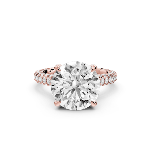 Bianca - 4ct 14k rose gold round Diamond hidden halo with a diamond crown and bridge rollover pave cathedral engagment ring - Mr. Alex Jewelry