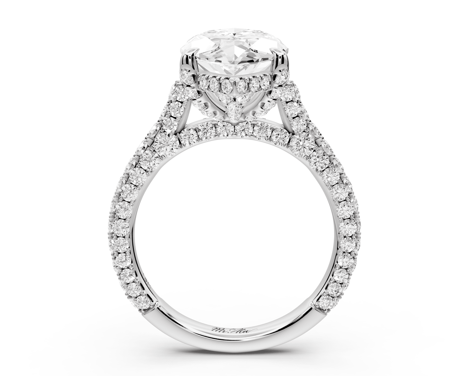 Bianca - 4ct 14k white gold marquise Diamond hidden halo with a diamond crown and bridge rollover pave cathedral engagement ring - Mr. Alex Jewelry