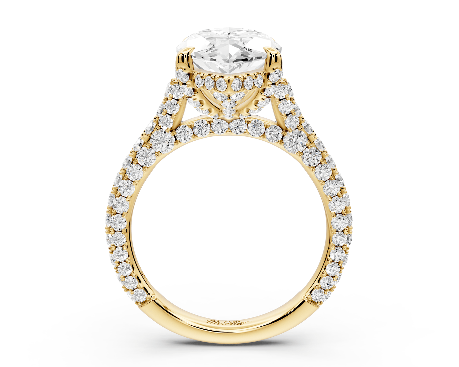 Bianca - 4ct 14k yellow gold marquise Diamond hidden halo with a diamond crown and bridge rollover pave cathedral engagement ring - Mr. Alex Jewelry
