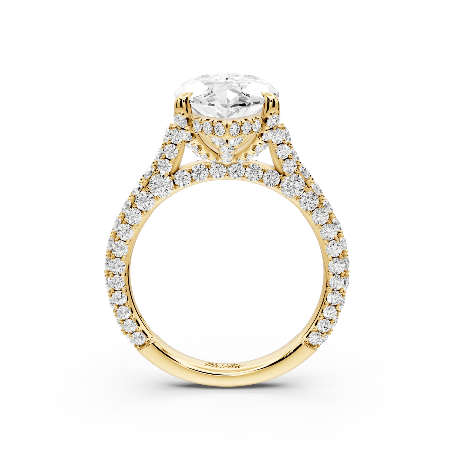 Bianca - 4ct 14k yellow gold marquise Diamond hidden halo with a diamond crown and bridge rollover pave cathedral engagement ring - Mr. Alex Jewelry
