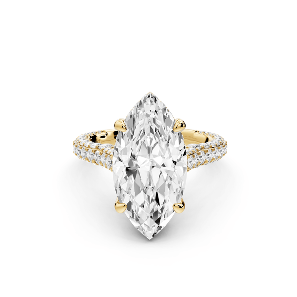 Bianca - 4ct 14k yellow gold marquise Diamond hidden halo with a diamond crown and bridge rollover pave cathedral engagement ring - Mr. Alex Jewelry