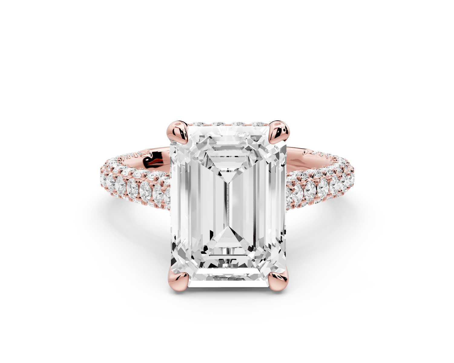 Bianca - 4ct 18k rose gold emerald Diamond hidden halo with a diamond crown and bridge rollover pave cathedral Engagement ring - Mr. Alex Jewelry