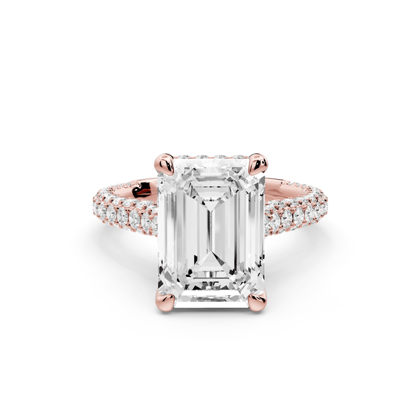 Bianca - 4ct 18k rose gold emerald Diamond hidden halo with a diamond crown and bridge rollover pave cathedral Engagement ring - Mr. Alex Jewelry