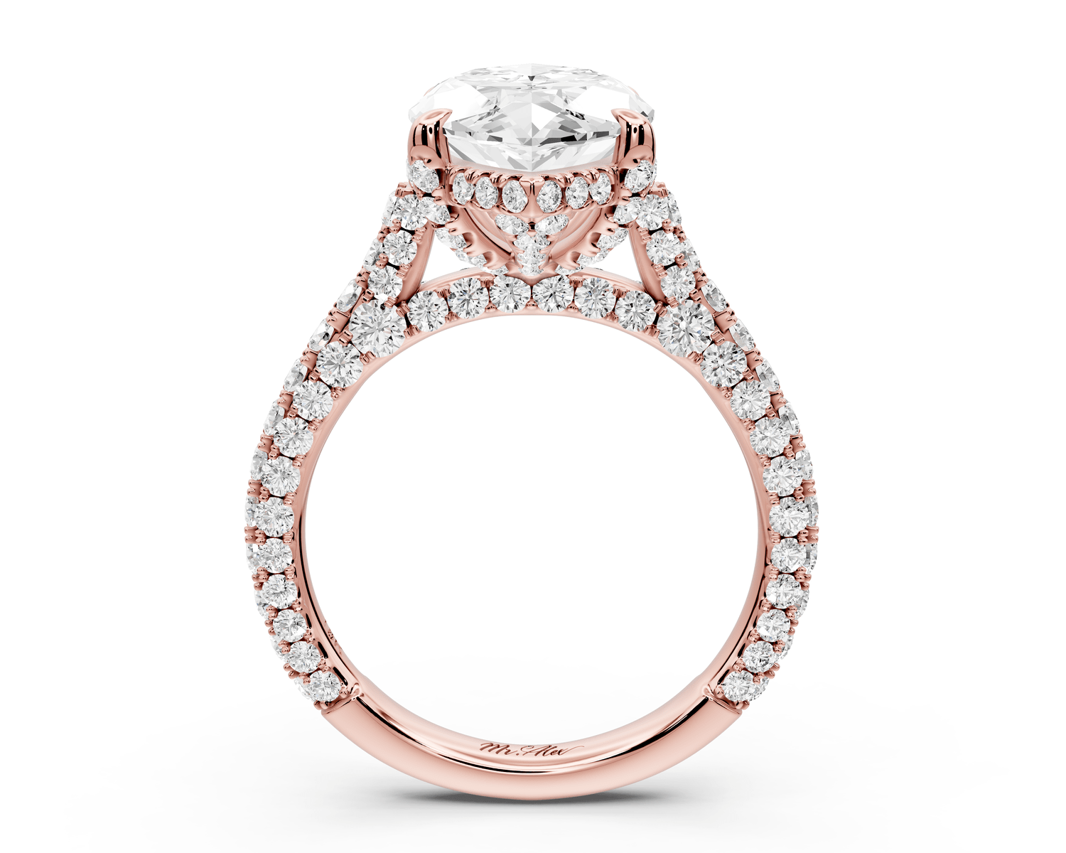 Bianca - 4ct 18k rose gold marquise Diamond hidden halo with a diamond crown and bridge rollover pave cathedral engagement ring - Mr. Alex Jewelry