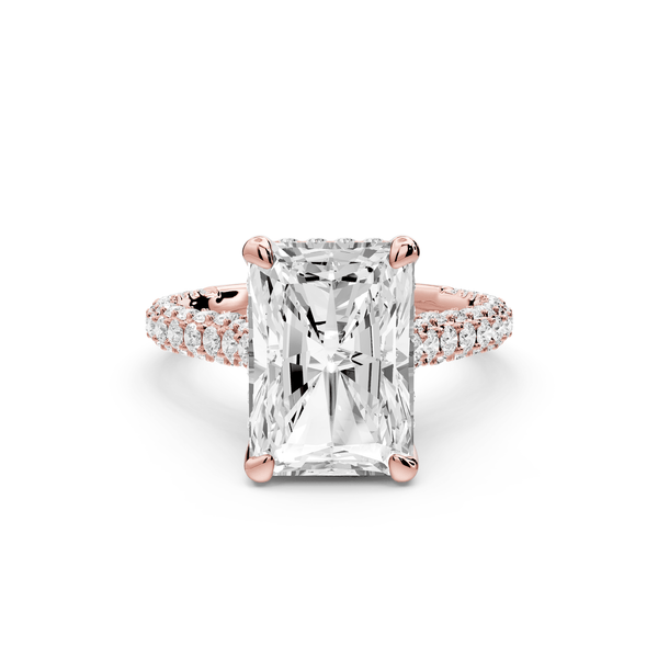 Bianca - 4ct 18k rose gold radiant Diamond hidden halo with a diamond crown and bridge rollover pave cathedral engagement ring - Mr. Alex Jewelry