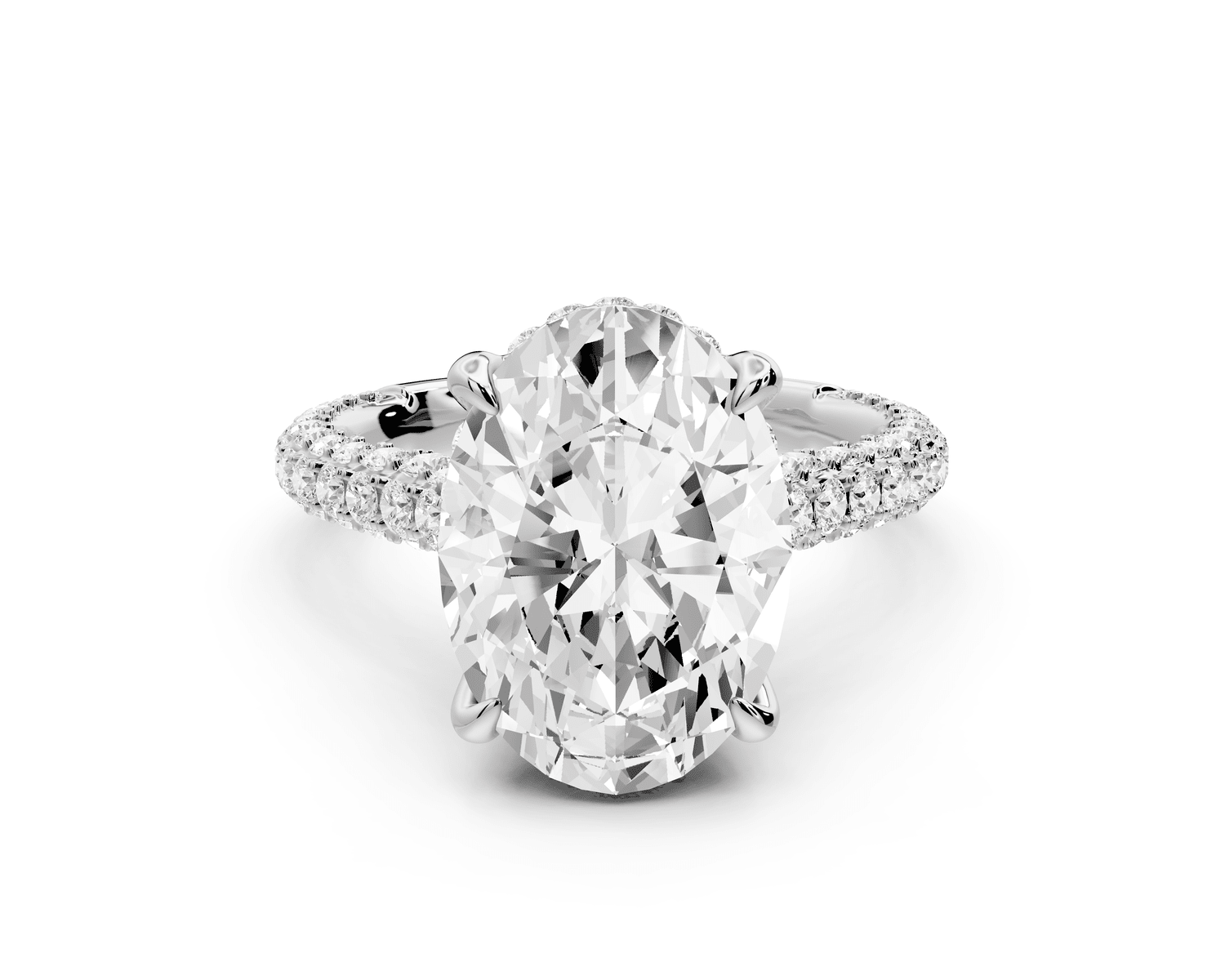 Bianca - 4ct 18k white gold oval Diamond hidden halo with a diamond crown and bridge rollover pave cathedral Engagement ring - Mr. Alex Jewelry
