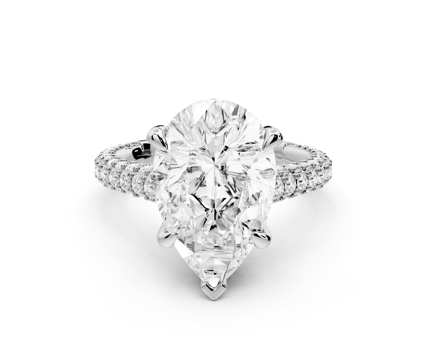 Bianca - 4ct 18k white gold pear Diamond hidden halo with a diamond crown and bridge rollover pave cathedral Engagement ring - Mr. Alex Jewelry