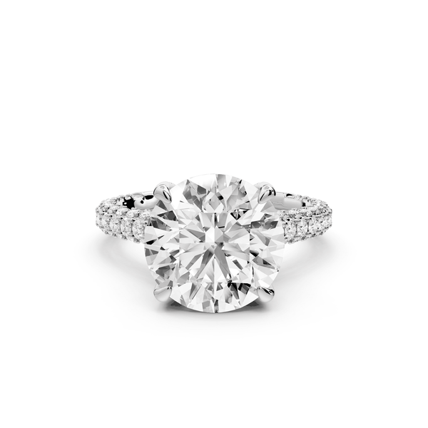 Bianca - 4ct 18k white gold round Diamond hidden halo with a diamond crown and bridge rollover pave cathedral engagment ring - Mr. Alex Jewelry