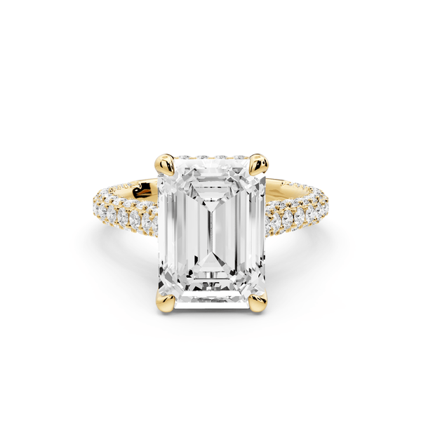 Bianca - 4ct 18k yellow gold emerald Diamond hidden halo with a diamond crown and bridge rollover pave cathedral Engagement ring - Mr. Alex Jewelry