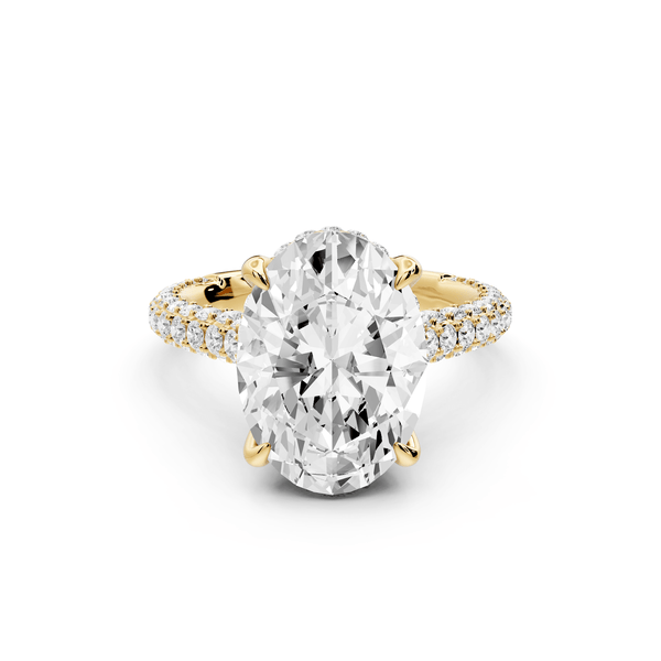 Bianca - 4ct 18k yellow gold oval Diamond hidden halo with a diamond crown and bridge rollover pave cathedral Engagement ring - Mr. Alex Jewelry