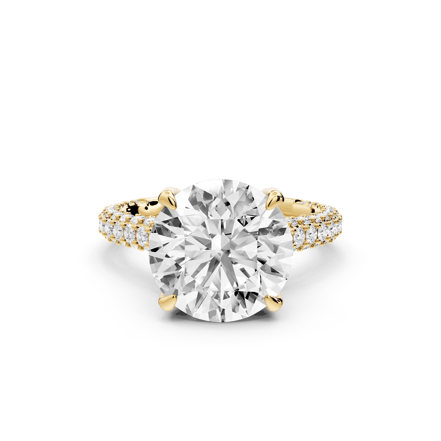 Bianca - 4ct 18k yellow gold round Diamond hidden halo with a diamond crown and bridge rollover pave cathedral engagment ring - Mr. Alex Jewelry