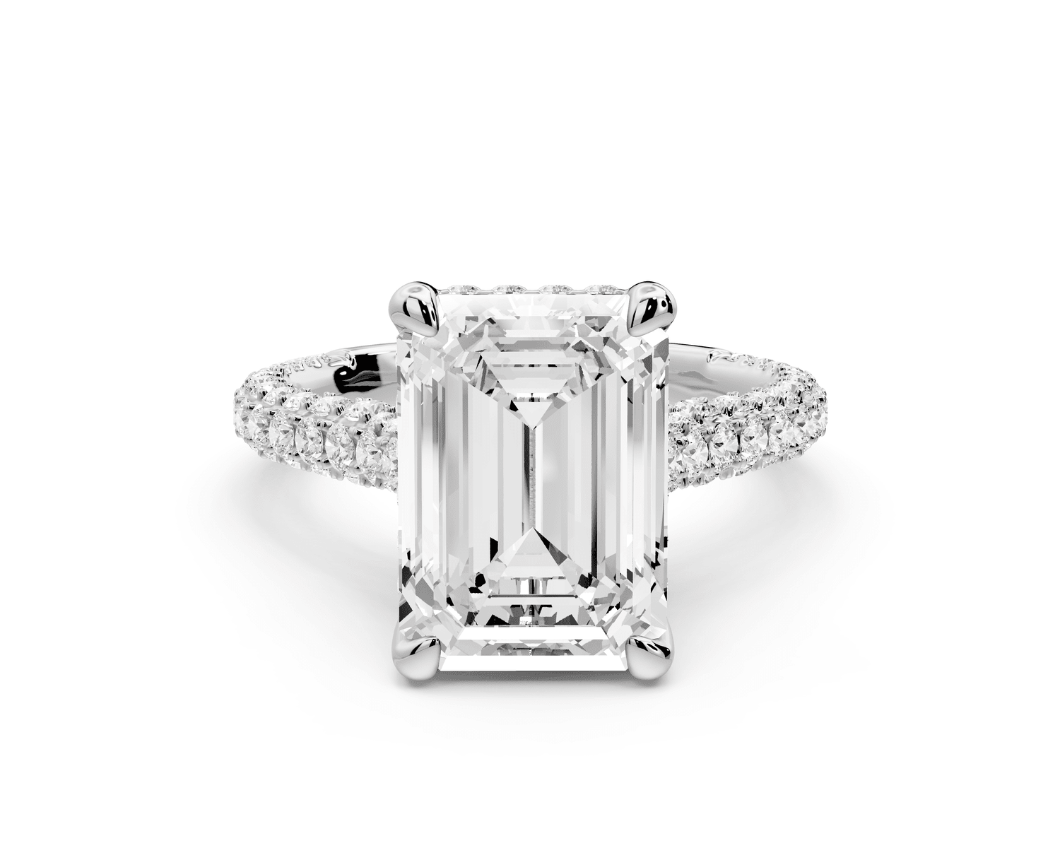 Bianca - 4ct platinum emerald Diamond hidden halo with a diamond crown and bridge rollover pave cathedral Engagement ring - Mr. Alex Jewelry