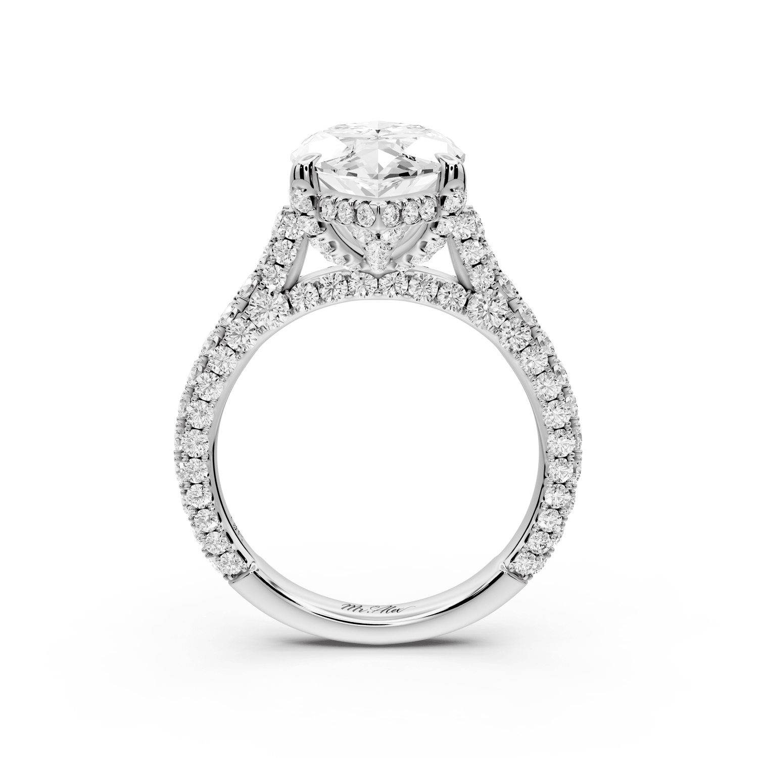 Bianca - 4ct platinum marquise Diamond hidden halo with a diamond crown and bridge rollover pave cathedral engagement ring - Mr. Alex Jewelry