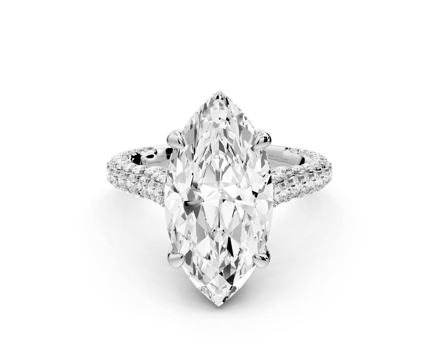 Bianca - 4ct platinum marquise Diamond hidden halo with a diamond crown and bridge rollover pave cathedral engagement ring - Mr. Alex Jewelry