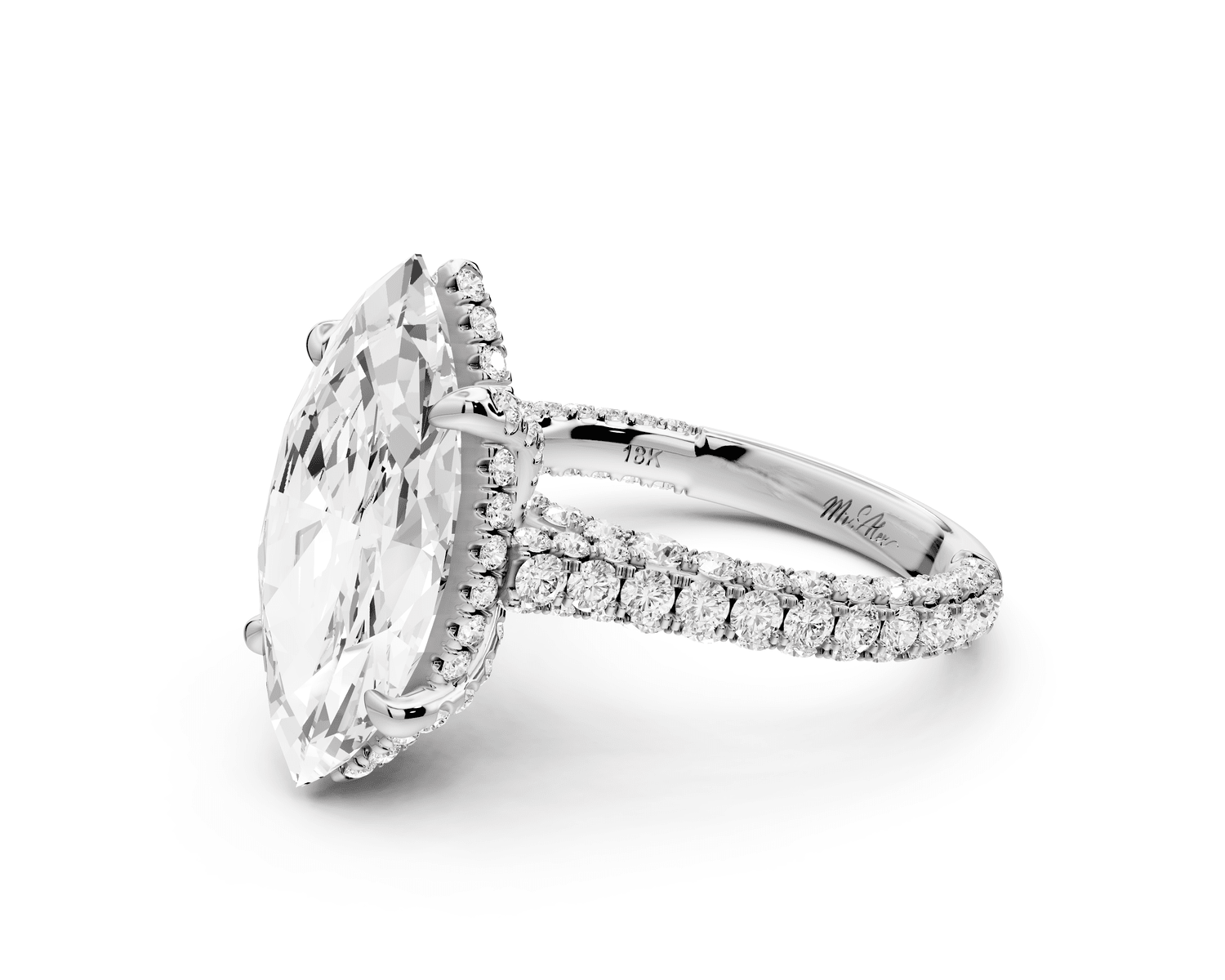 Bianca - 4ct platinum marquise Diamond hidden halo with a diamond crown and bridge rollover pave cathedral engagement ring - Mr. Alex Jewelry