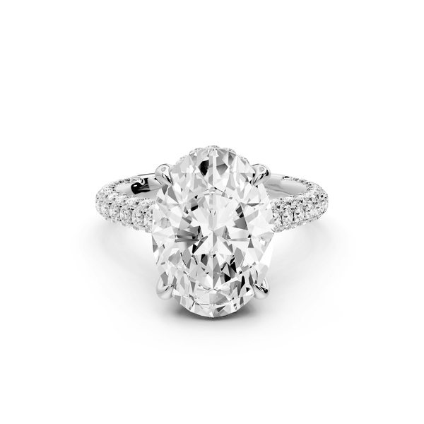 Bianca - 4ct platinum oval Diamond hidden halo with a diamond crown and bridge rollover pave cathedral Engagement ring - Mr. Alex Jewelry