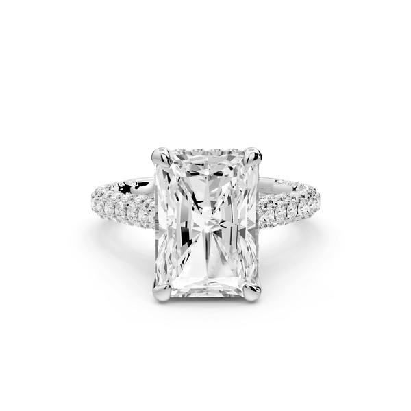 Bianca - 4ct platinum radiant Diamond hidden halo with a diamond crown and bridge rollover pave cathedral engagement ring - Mr. Alex Jewelry