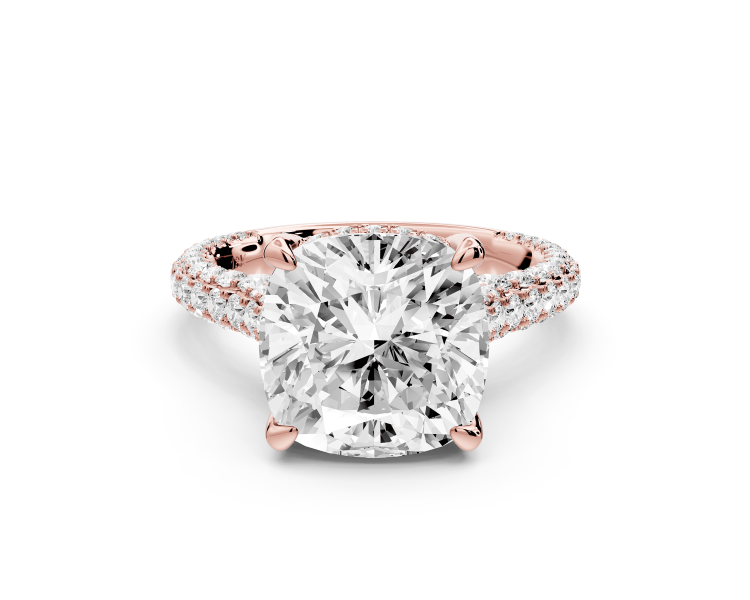 Bianca - 5ct 14k rose gold cushion Diamond hidden halo with a diamond crown and bridge rollover pave cathedral engagement ring - Mr. Alex Jewelry