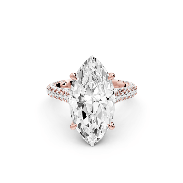 Bianca - 5ct 14k rose gold marquise Diamond hidden halo with a diamond crown and bridge rollover pave cathedral engagement ring - Mr. Alex Jewelry