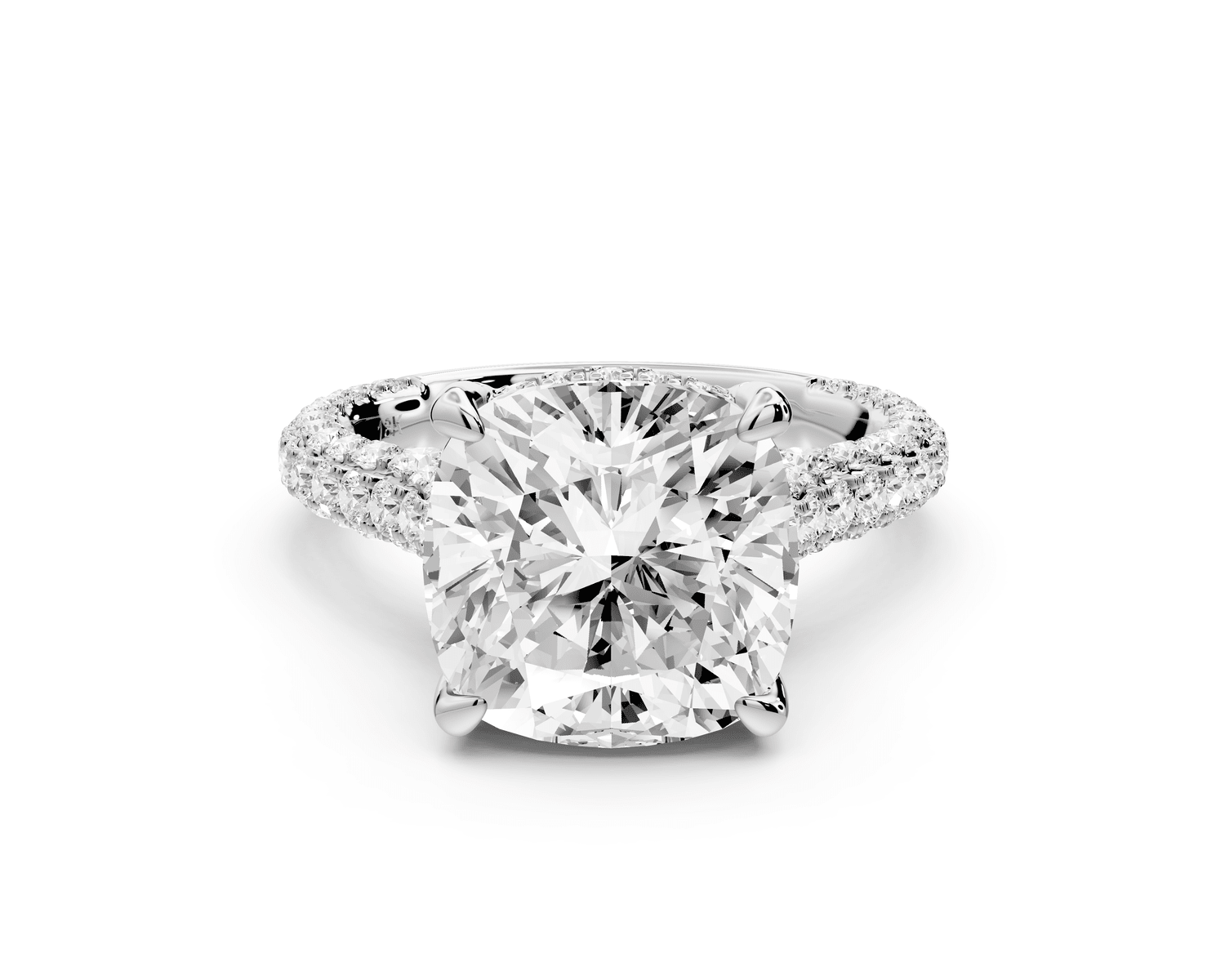 Bianca - 5ct 14k white gold cushion Diamond hidden halo with a diamond crown and bridge rollover pave cathedral engagement ring - Mr. Alex Jewelry