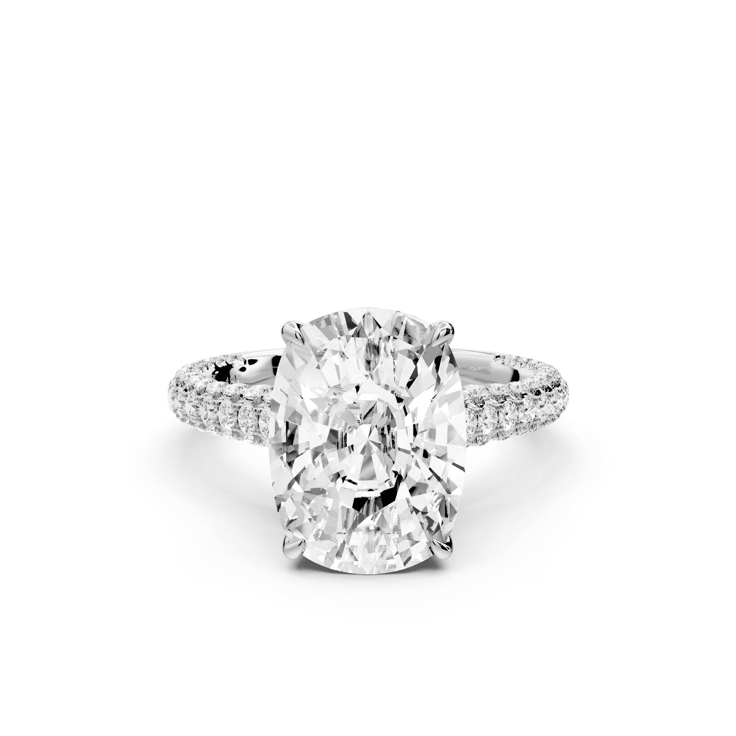 Bianca - 5ct 14k white gold ecushion Diamond hidden halo with a diamond crown and bridge rollover pave cathedral engagement ring - Mr. Alex Jewelry