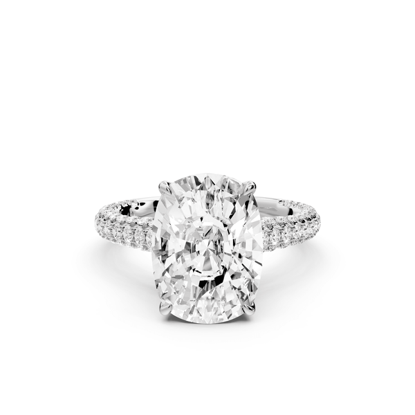 Bianca - 5ct 14k white gold ecushion Diamond hidden halo with a diamond crown and bridge rollover pave cathedral engagement ring - Mr. Alex Jewelry