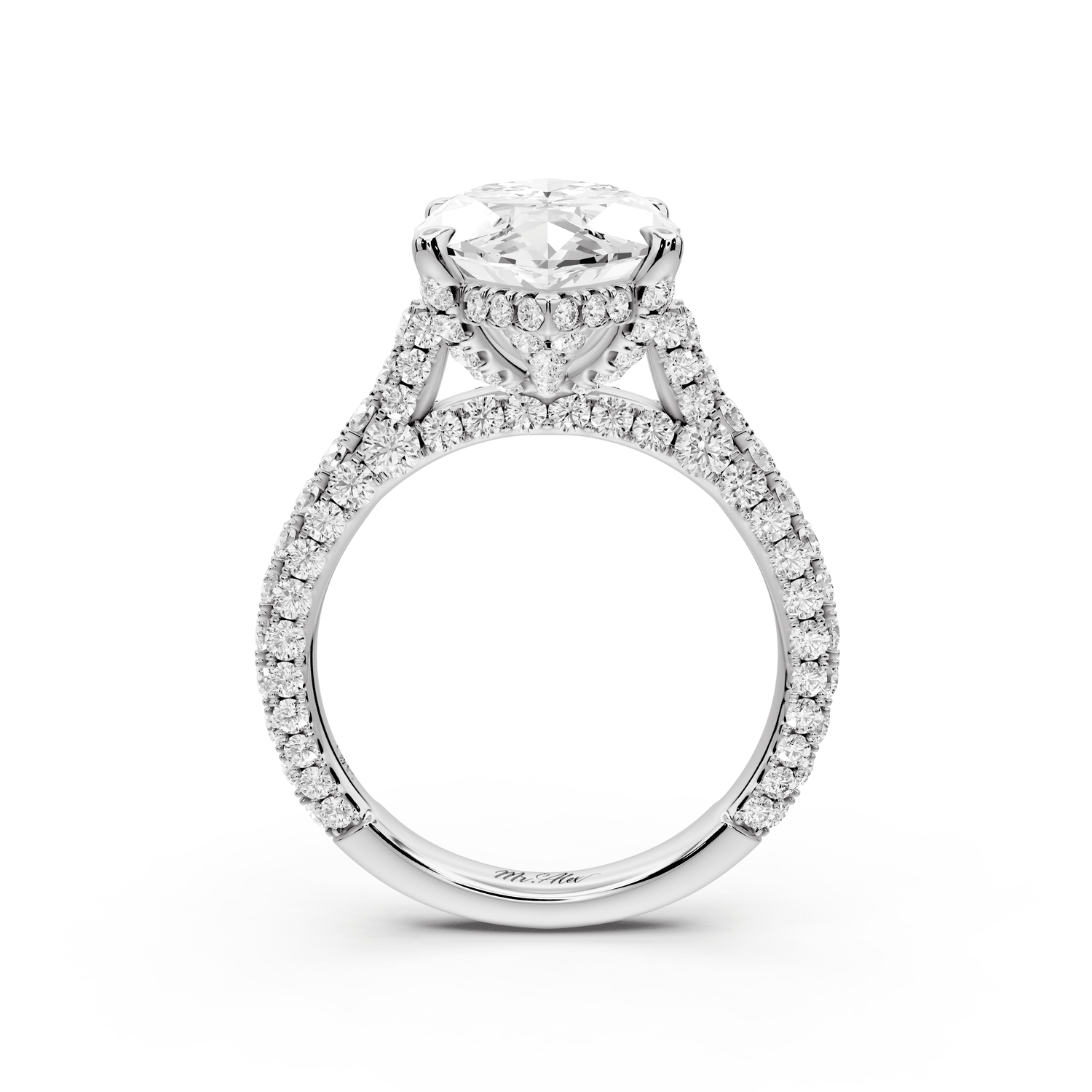 Bianca - 5ct 14k white gold marquise Diamond hidden halo with a diamond crown and bridge rollover pave cathedral engagement ring - Mr. Alex Jewelry