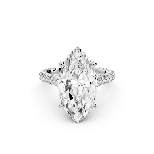 Bianca - 5ct 14k white gold marquise Diamond hidden halo with a diamond crown and bridge rollover pave cathedral engagement ring - Mr. Alex Jewelry