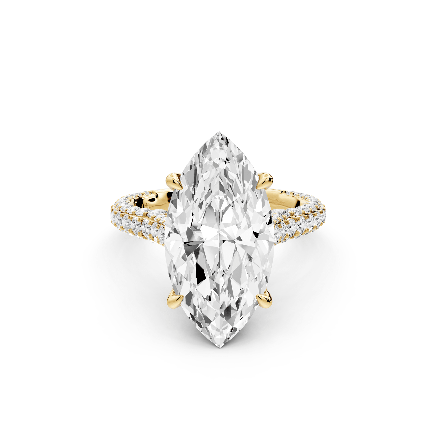 Bianca - 5ct 14k yellow gold marquise Diamond hidden halo with a diamond crown and bridge rollover pave cathedral engagement ring - Mr. Alex Jewelry