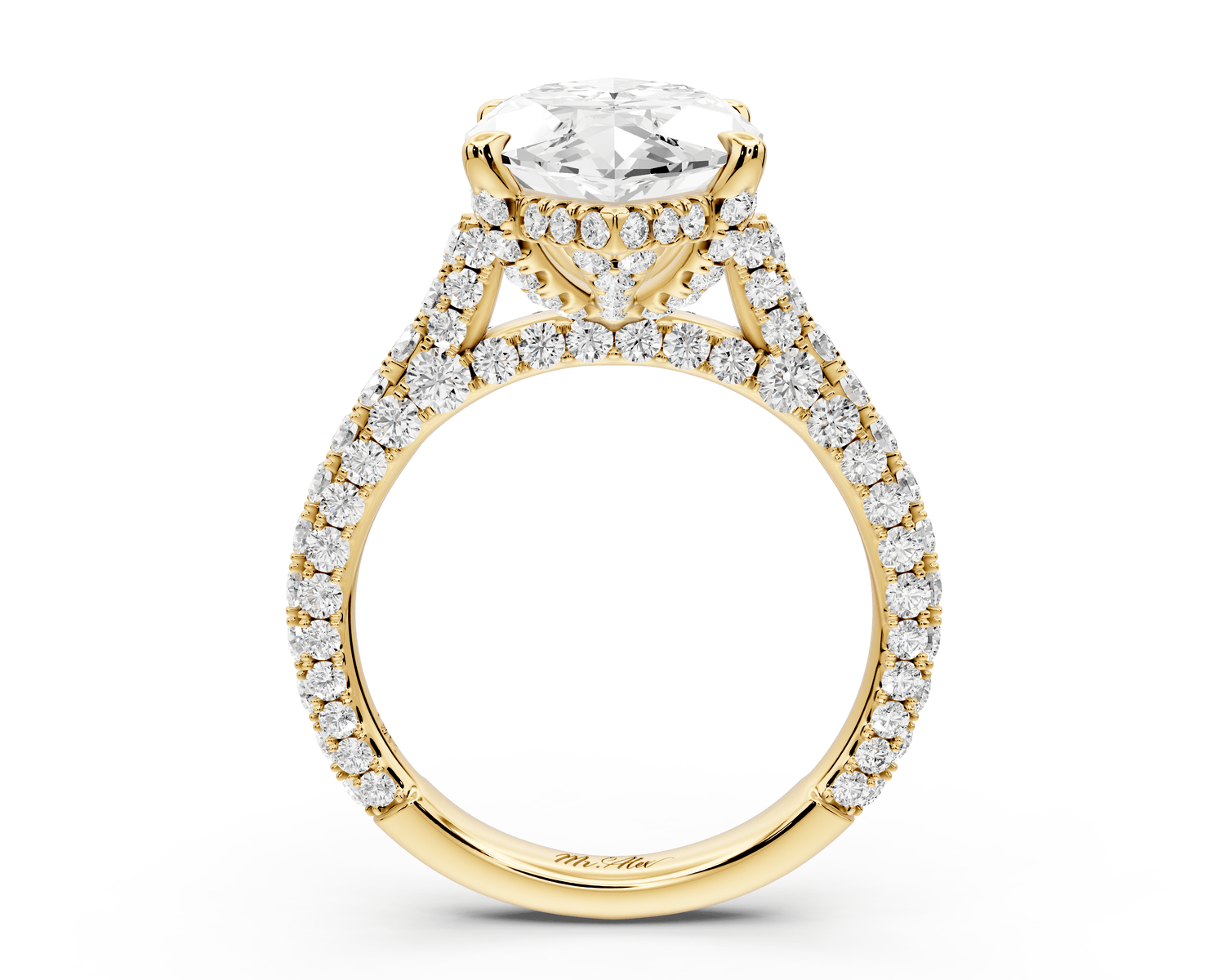 Bianca - 5ct 14k yellow gold marquise Diamond hidden halo with a diamond crown and bridge rollover pave cathedral engagement ring - Mr. Alex Jewelry