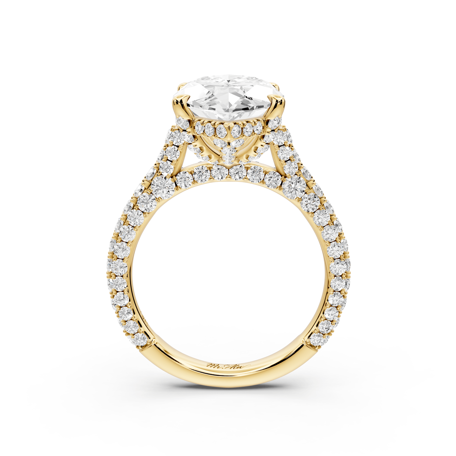 Bianca - 5ct 14k yellow gold marquise Diamond hidden halo with a diamond crown and bridge rollover pave cathedral engagement ring - Mr. Alex Jewelry