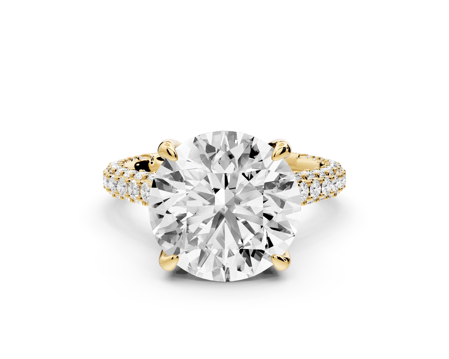 Bianca - 5ct 14k yellow gold round Diamond hidden halo with a diamond crown and bridge rollover pave cathedral engagment ring - Mr. Alex Jewelry