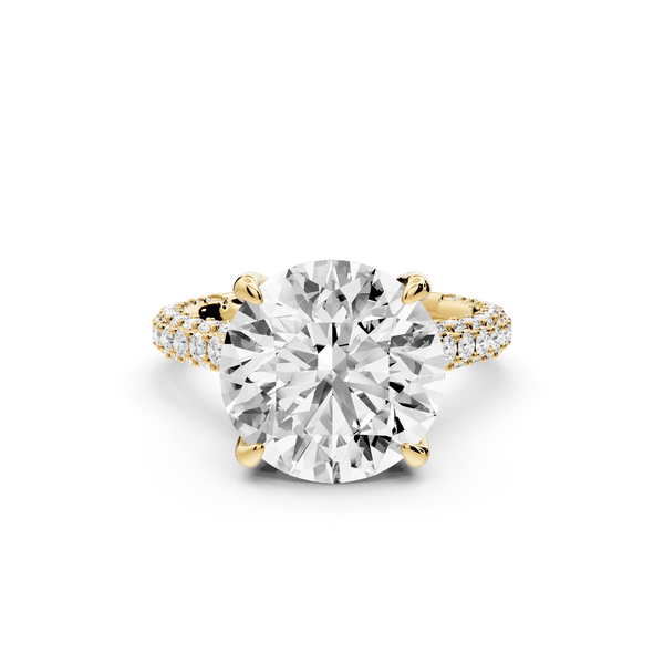 Bianca - 5ct 14k yellow gold round Diamond hidden halo with a diamond crown and bridge rollover pave cathedral engagment ring - Mr. Alex Jewelry