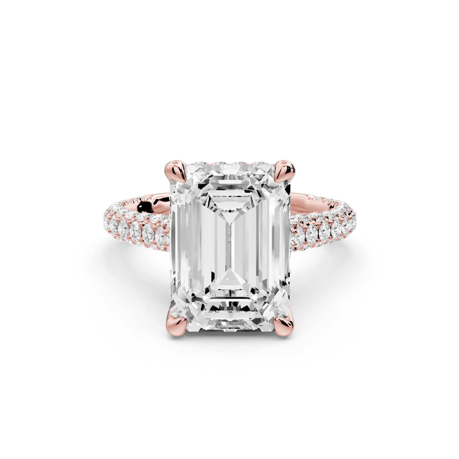 Bianca - 5ct 18k rose gold emerald Diamond hidden halo with a diamond crown and bridge rollover pave cathedral Engagement ring - Mr. Alex Jewelry