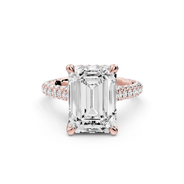 Bianca - 5ct 18k rose gold emerald Diamond hidden halo with a diamond crown and bridge rollover pave cathedral Engagement ring - Mr. Alex Jewelry
