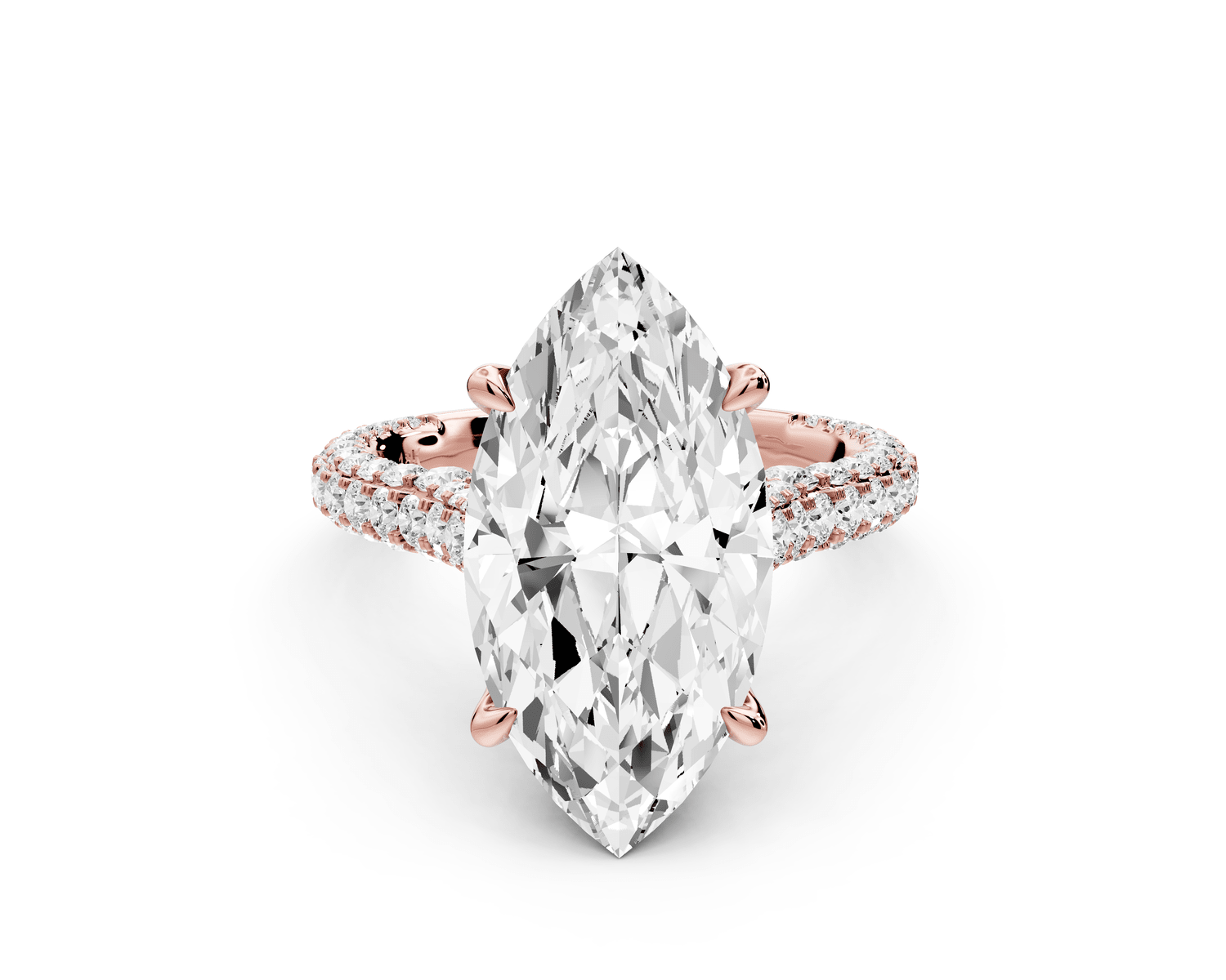 Bianca - 5ct 18k rose gold marquise Diamond hidden halo with a diamond crown and bridge rollover pave cathedral engagement ring - Mr. Alex Jewelry