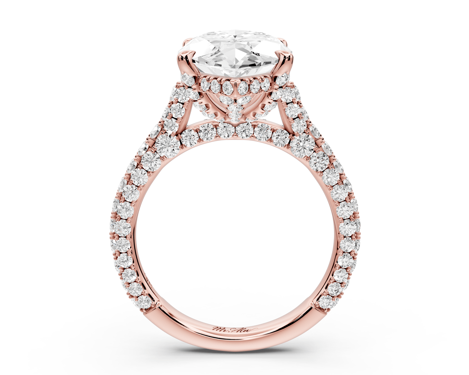 Bianca - 5ct 18k rose gold marquise Diamond hidden halo with a diamond crown and bridge rollover pave cathedral engagement ring - Mr. Alex Jewelry