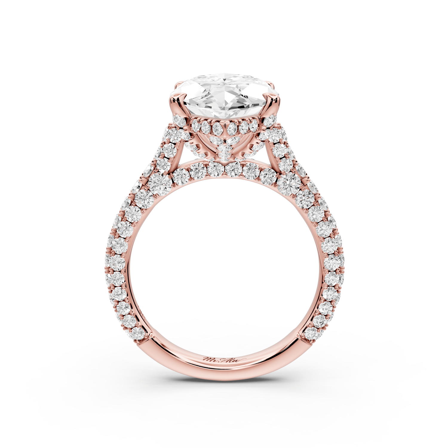 Bianca - 5ct 18k rose gold marquise Diamond hidden halo with a diamond crown and bridge rollover pave cathedral engagement ring - Mr. Alex Jewelry