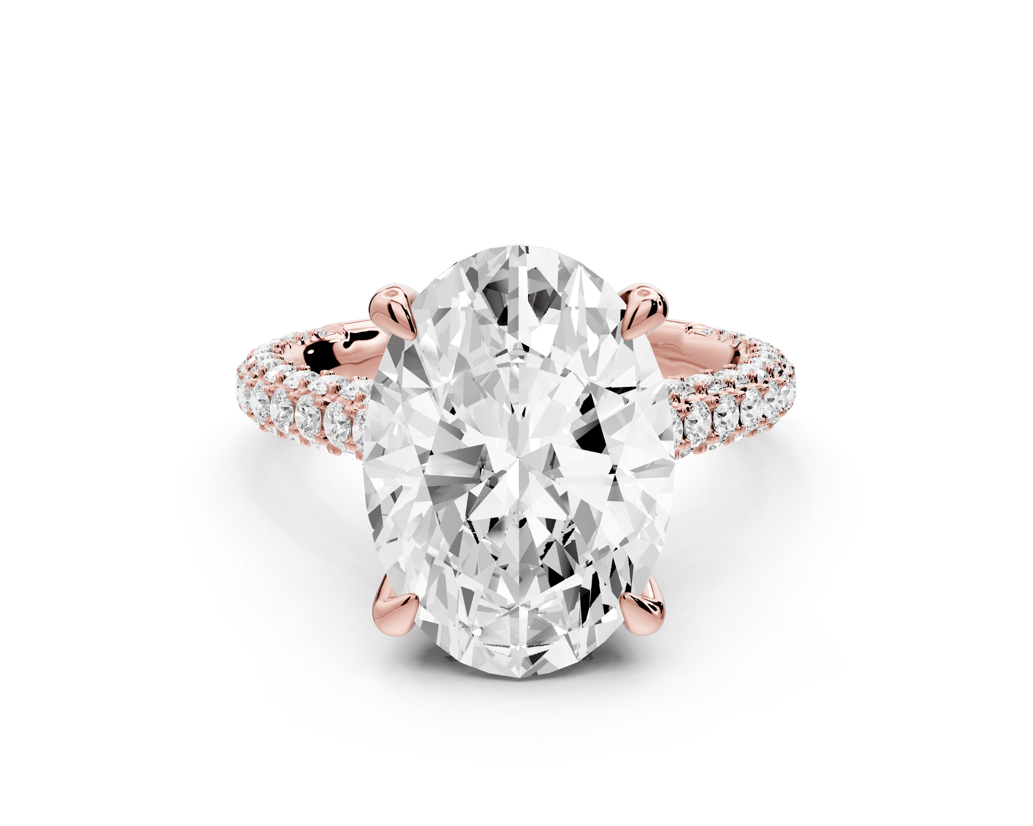 Bianca - 5ct 18k rose gold oval Diamond hidden halo with a diamond crown and bridge rollover pave cathedral Engagement ring - Mr. Alex Jewelry