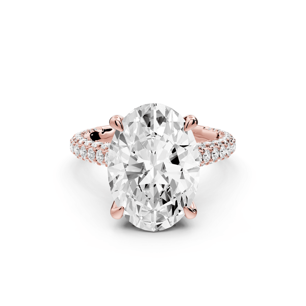 Bianca - 5ct 18k rose gold oval Diamond hidden halo with a diamond crown and bridge rollover pave cathedral Engagement ring - Mr. Alex Jewelry