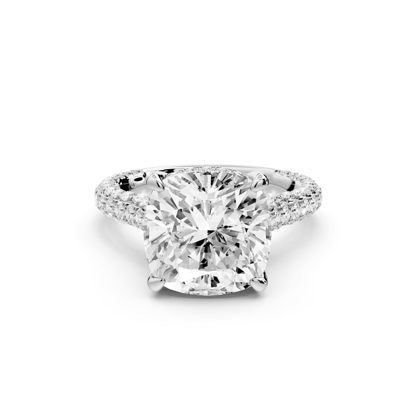 Bianca - 5ct 18k white gold cushion Diamond hidden halo with a diamond crown and bridge rollover pave cathedral engagement ring - Mr. Alex Jewelry