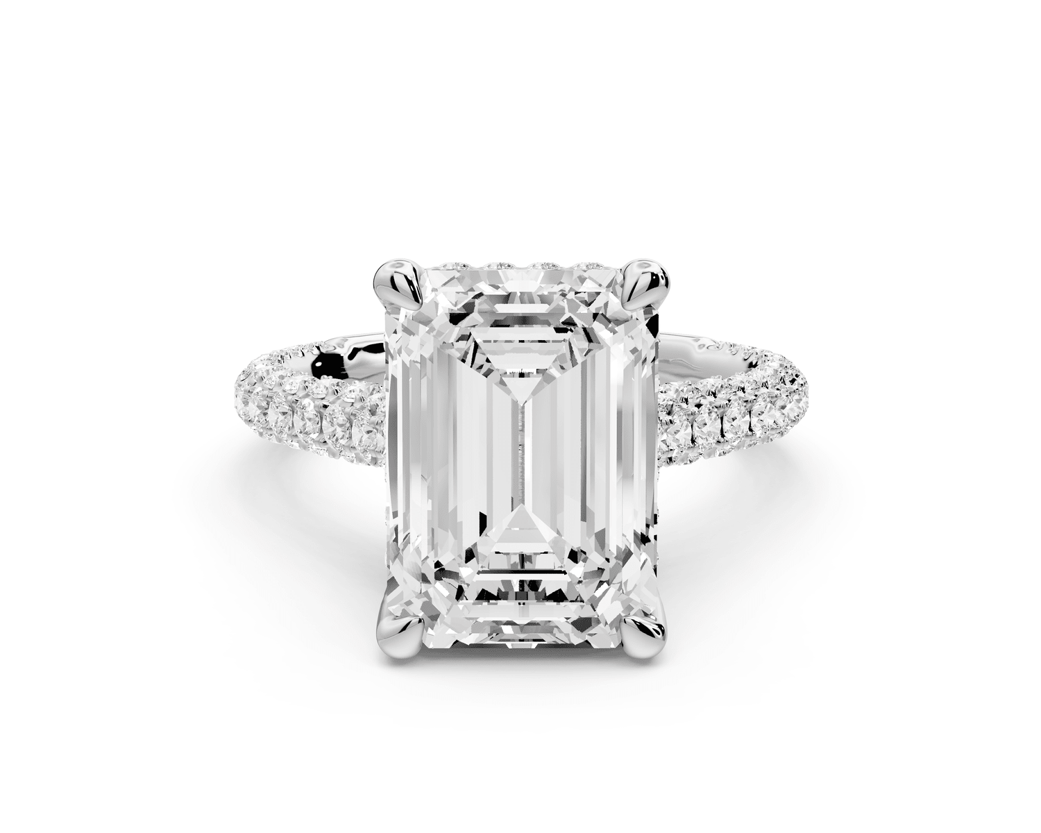 Bianca - 5ct 18k white gold emerald Diamond hidden halo with a diamond crown and bridge rollover pave cathedral Engagement ring - Mr. Alex Jewelry