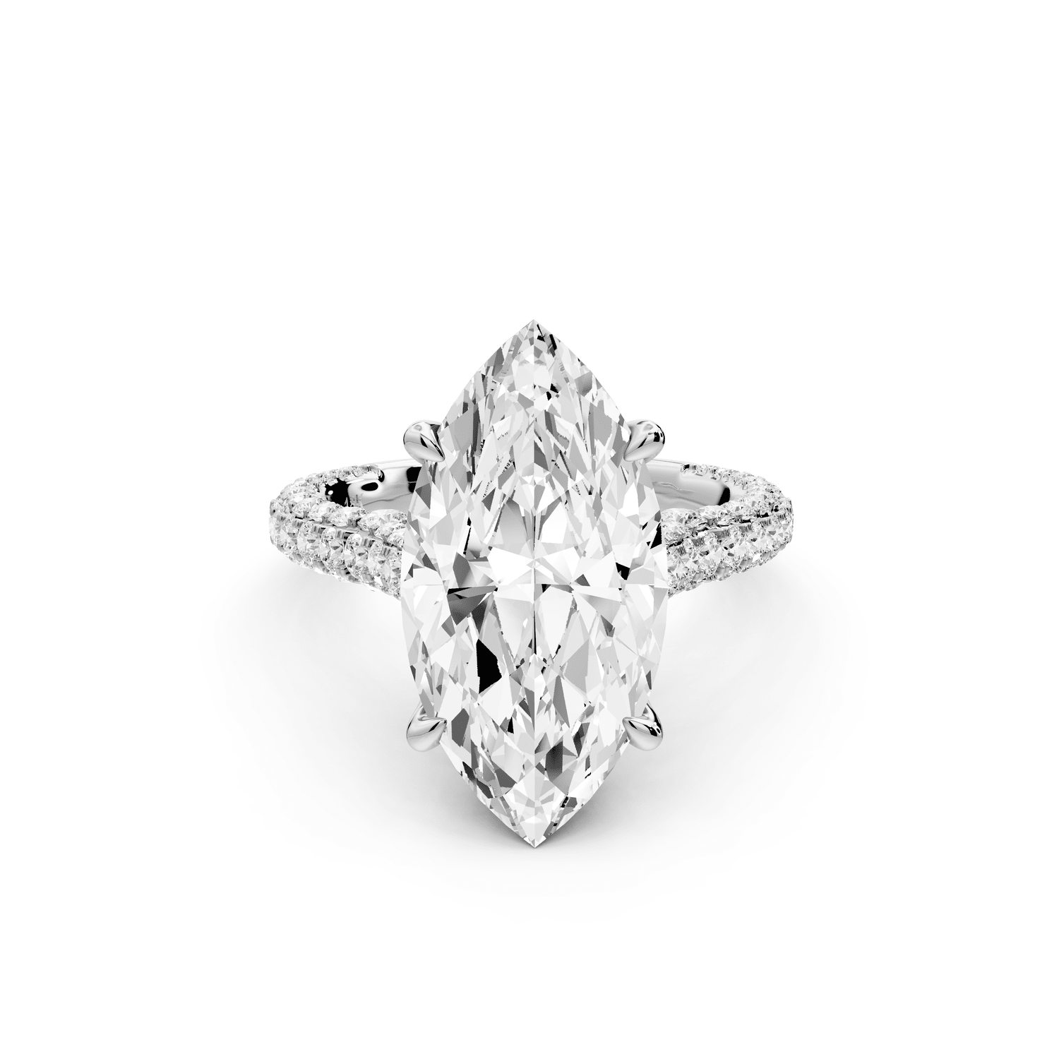 Bianca - 5ct 18k white gold marquise Diamond hidden halo with a diamond crown and bridge rollover pave cathedral engagement ring - Mr. Alex Jewelry